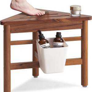 Waterproof Teak Corner Shower Bench with Storage Wood Shower Stool for Foot Rest in Bathroom Home Office