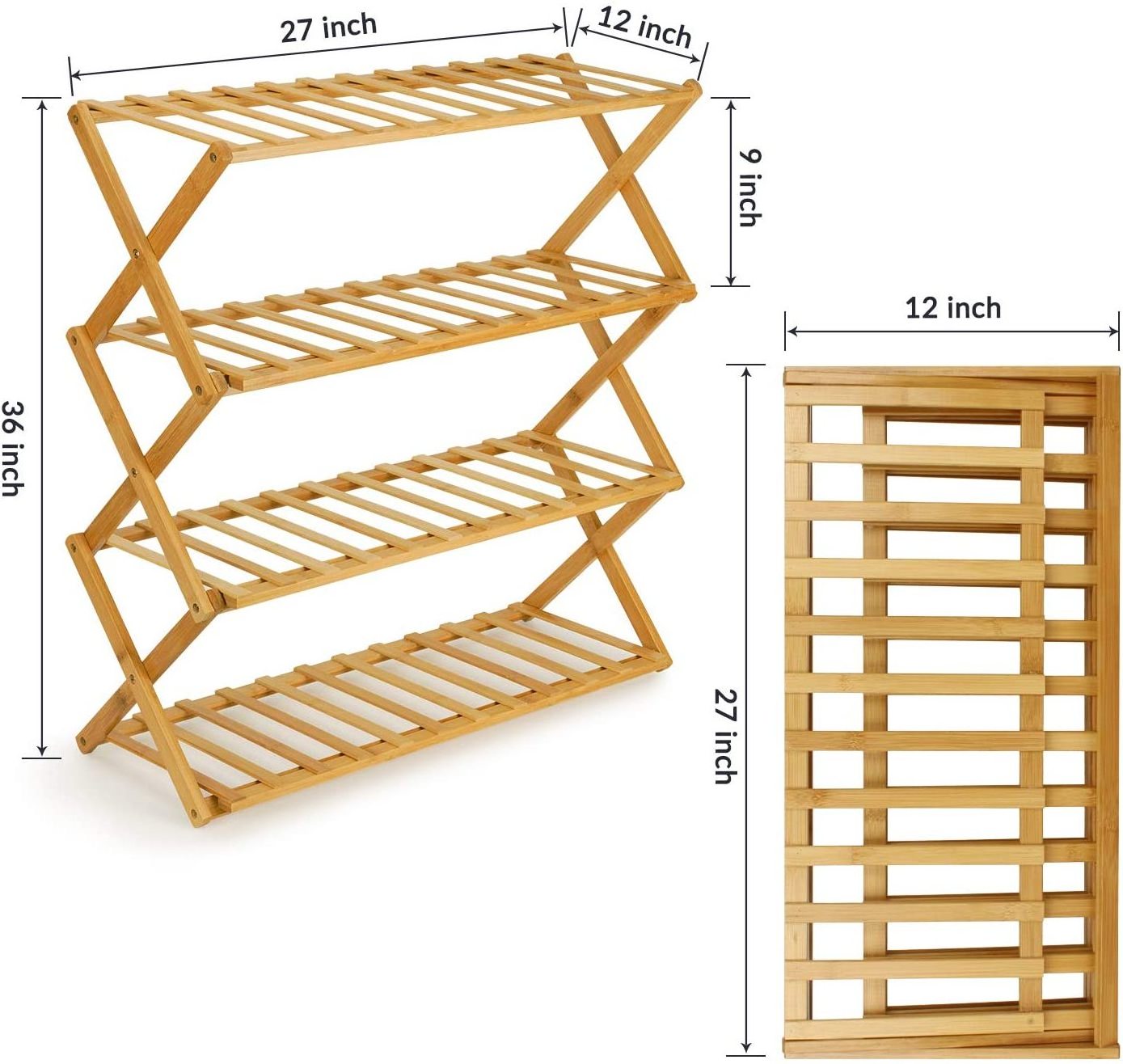 Foldable Bamboo Stackable Shoe Rack Multifunctional Plant Stand Shoes Display Wall Shelf