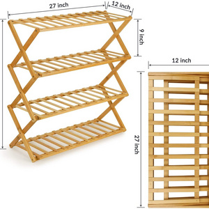 Foldable Bamboo Stackable Shoe Rack Multifunctional Plant Stand Shoes Display Wall Shelf