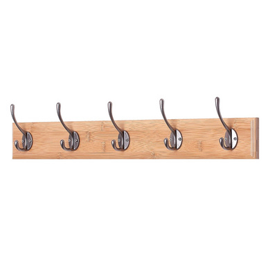 Heavy Duty Bamboo Wall Mounted Bathroom Kitchen Towel Rack Coat Hanger Wall Coat Rack with 5 Hooks