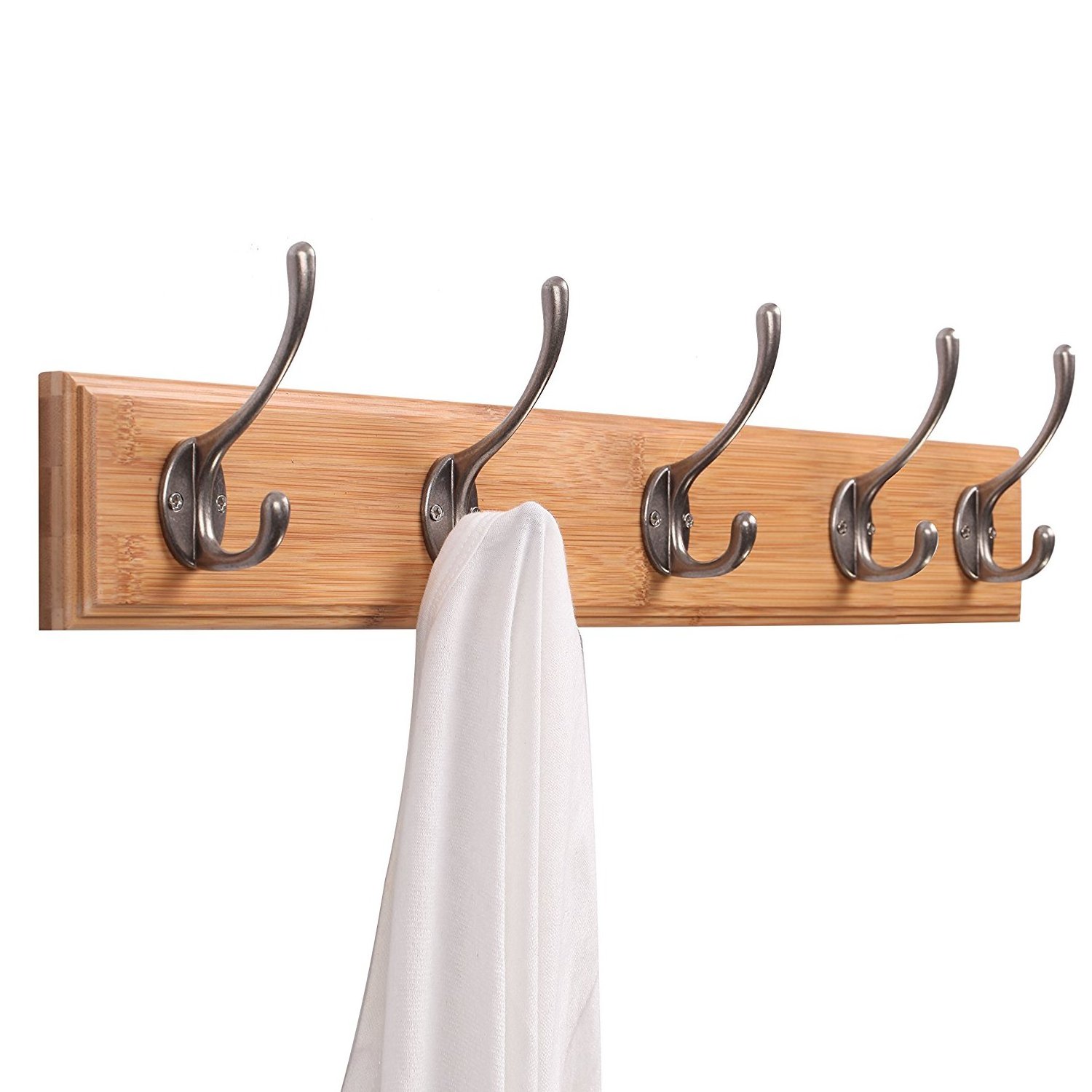 Heavy Duty Bamboo Wall Mounted Bathroom Kitchen Towel Rack Coat Hanger Wall Coat Rack with 5 Hooks