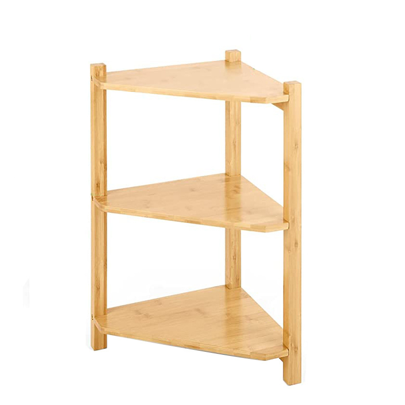 Bamboo 3 Tier Bookshelf Standing Organizer Rack Storage Display Corner Shelf for Living Room Bedroom Bathroom Kitchen