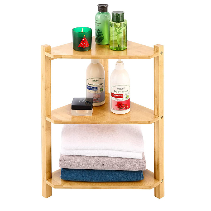 Bamboo 3 Tier Bookshelf Standing Organizer Rack Storage Display Corner Shelf for Living Room Bedroom Bathroom Kitchen