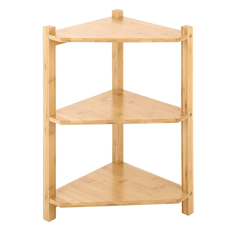 Bamboo 3 Tier Bookshelf Standing Organizer Rack Storage Display Corner Shelf for Living Room Bedroom Bathroom Kitchen