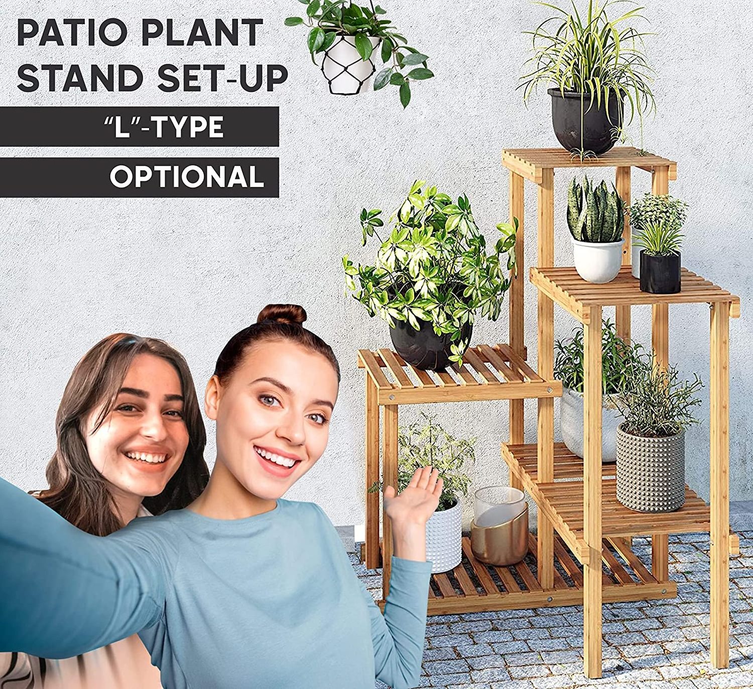 Bamboo 5 Tier Plant Stand Rack Multiple Flower Pot Holder Shelf Indoor Outdoor Planter Display shelving for Patio