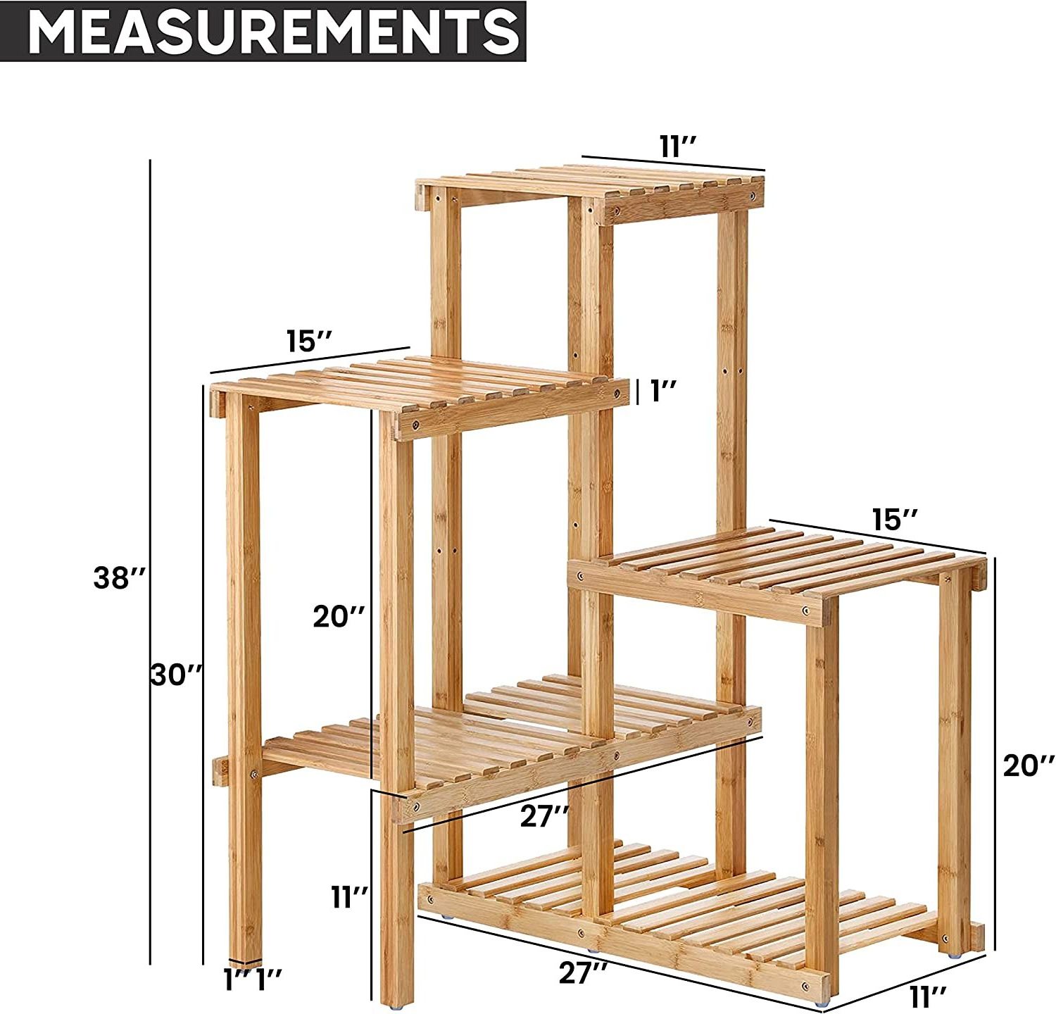 Bamboo 5 Tier Plant Stand Rack Multiple Flower Pot Holder Shelf Indoor Outdoor Planter Display shelving for Patio