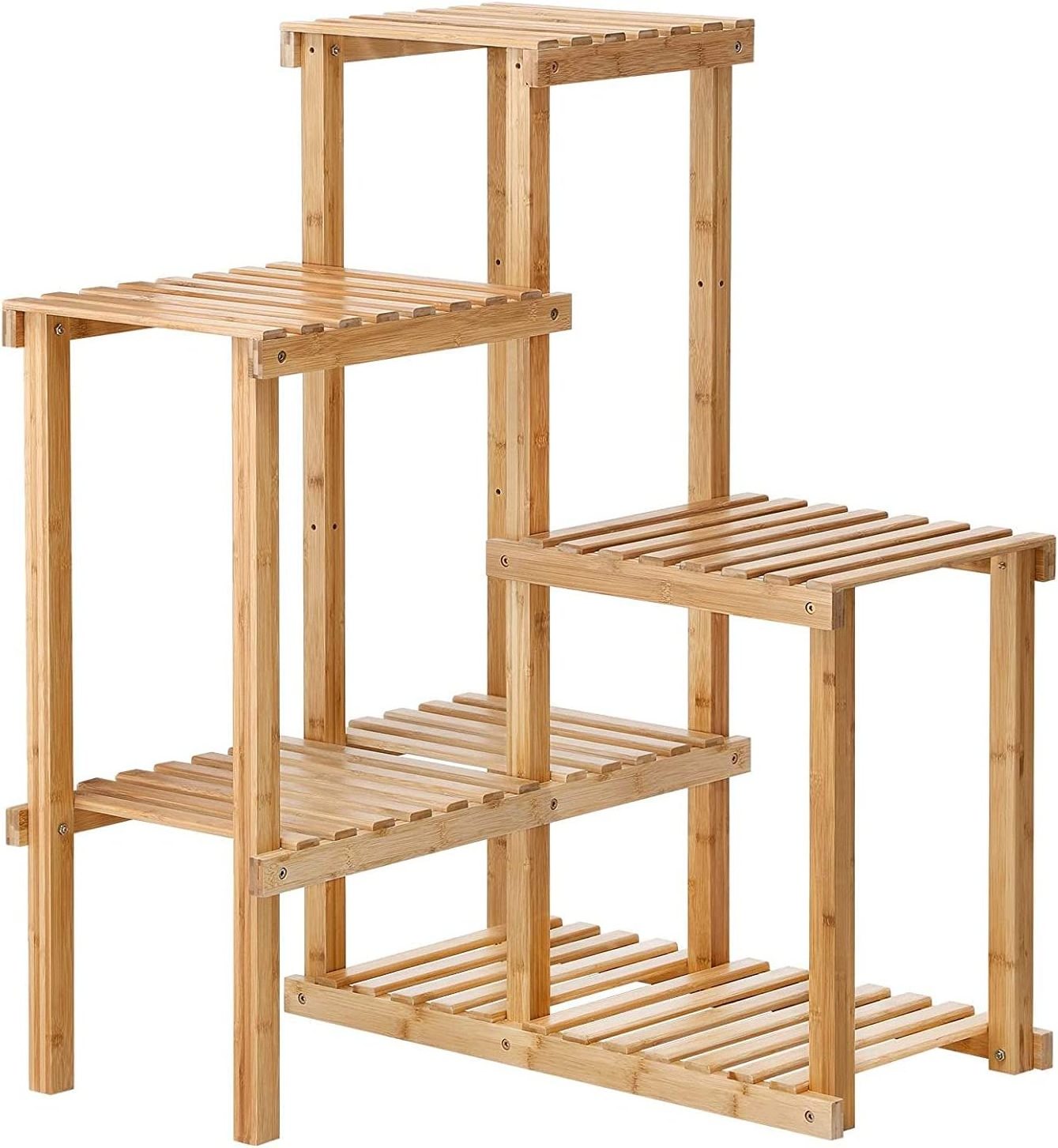 Bamboo 5 Tier Plant Stand Rack Multiple Flower Pot Holder Shelf Indoor Outdoor Planter Display shelving for Patio