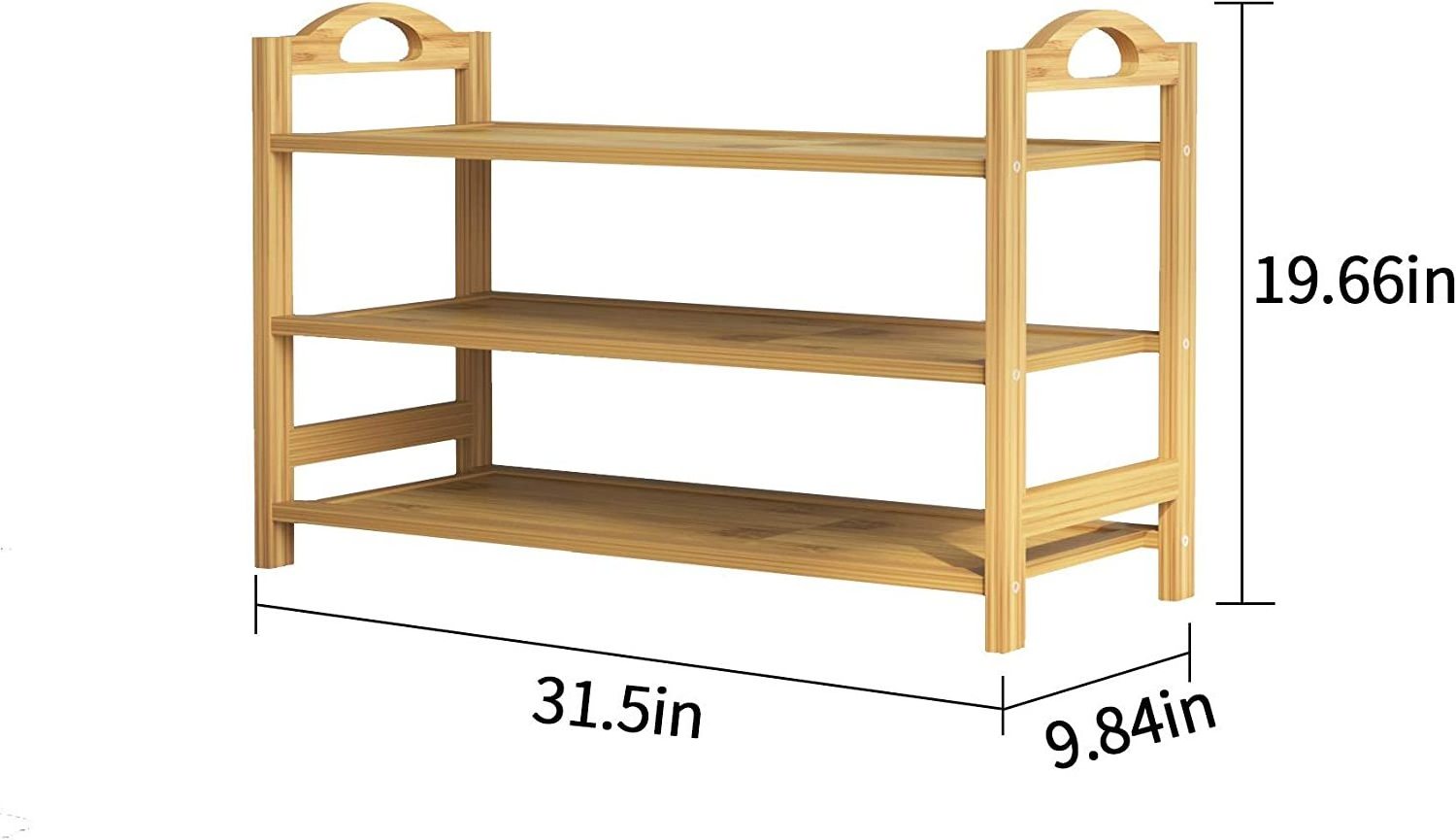 Bamboo Shoe Rack 3-Tier Shoe Storage Organizer Entryway Shoe Shelf