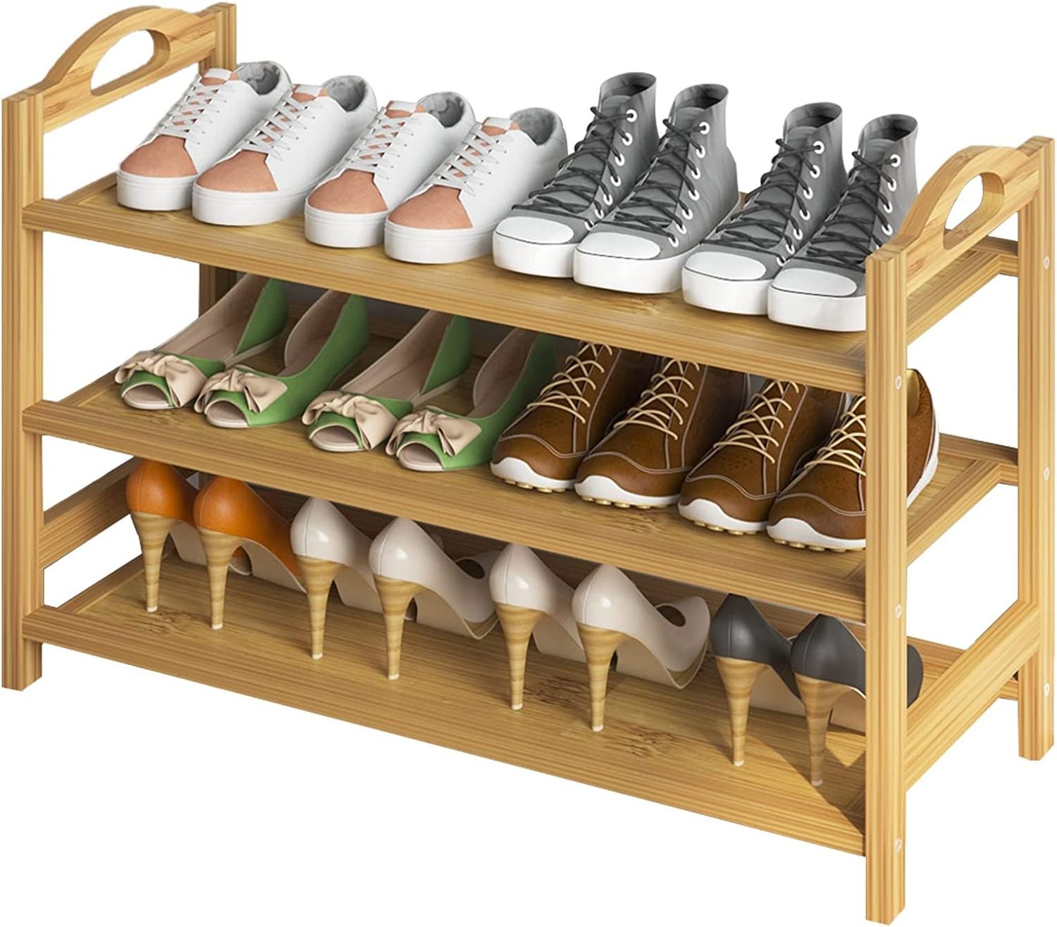 Bamboo Shoe Rack 3-Tier Shoe Storage Organizer Entryway Shoe Shelf