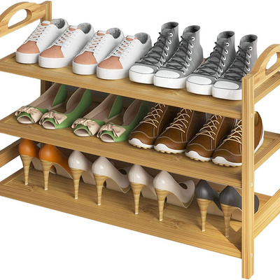 Bamboo Shoe Rack 3-Tier Shoe Storage Organizer Entryway Shoe Shelf