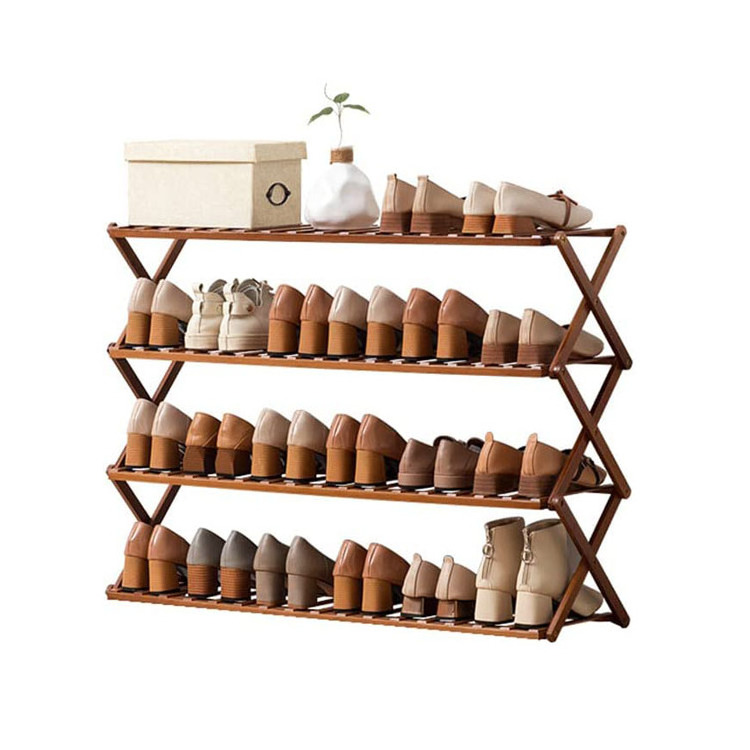 Collapsible bamboo shoe rack 4-layer shoe rack suitable for entrance