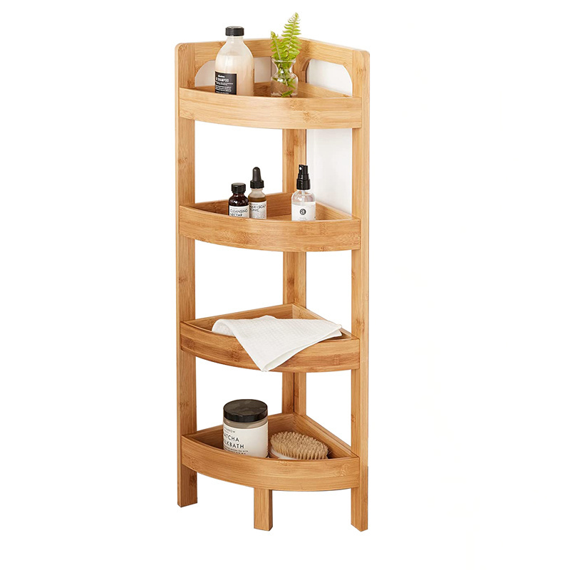 Home Decor Multipurpose Bamboo Bathroom Storage Shelving Unit 4 Tier Corner Shelf Rack