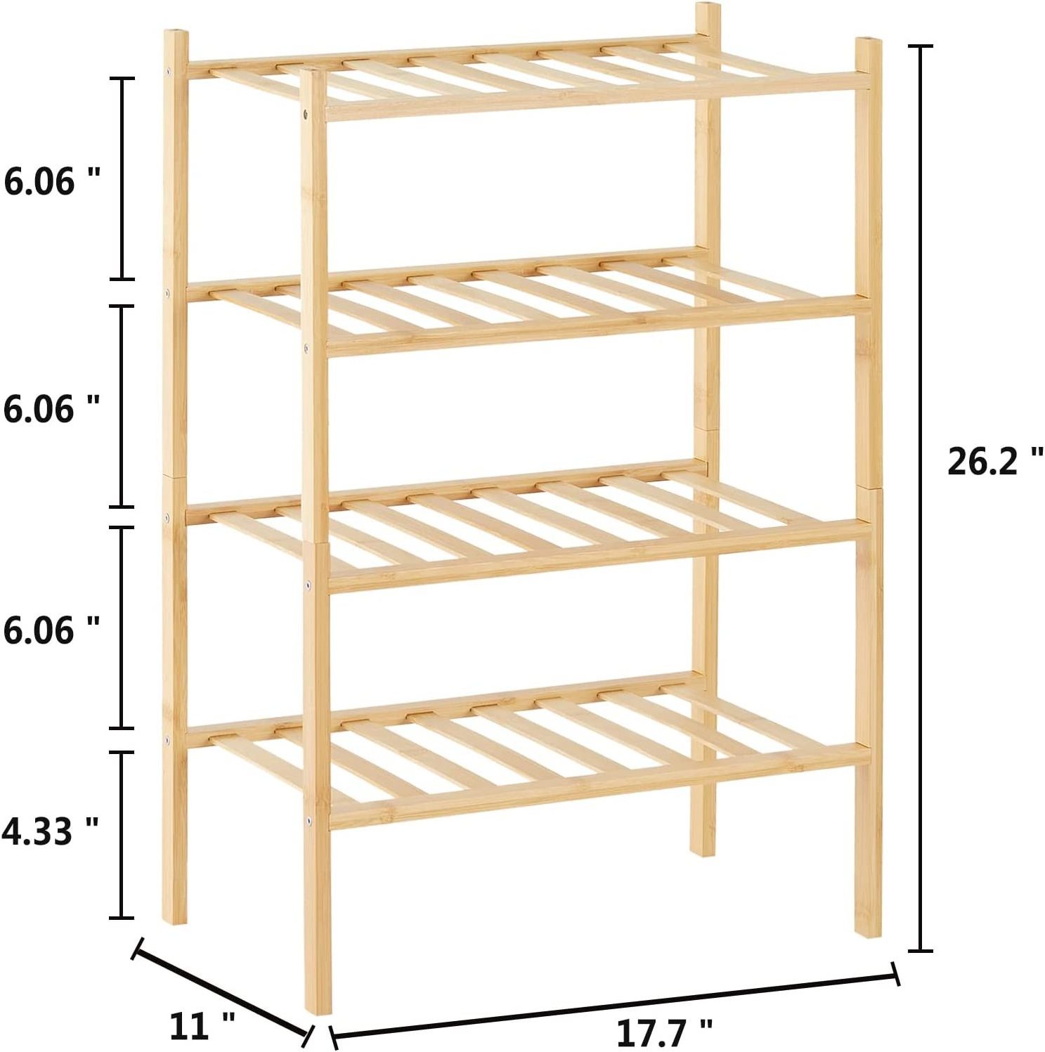 4 Tier Narrow Shoe Rack Stackable Organizer Storage Bamboo Shoe Rack for Entryway Closet