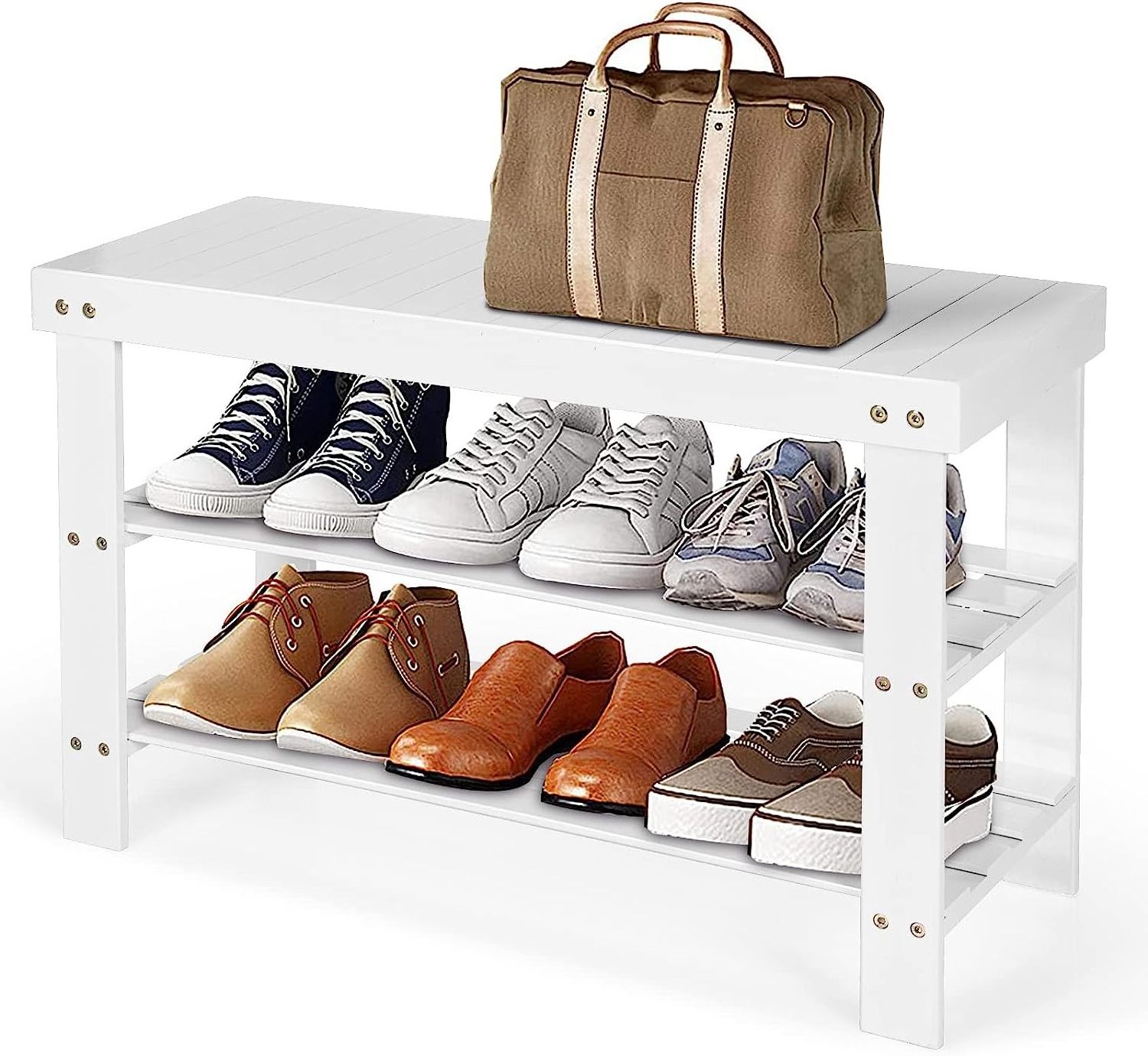 3-Tier Shoe Organizer Storage Shelf Bamboo Shoe Rack Bench for Entryway