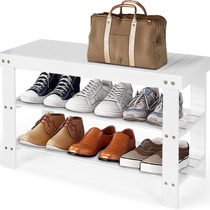 3-Tier Shoe Organizer Storage Shelf Bamboo Shoe Rack Bench for Entryway