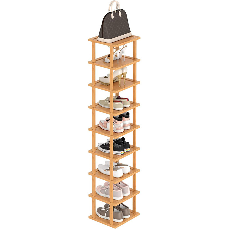 New Design Multi-layer Vertical Bamboo Shoe Organizer Display Shelf for Entryway Space Saving Corner Shoe Rack