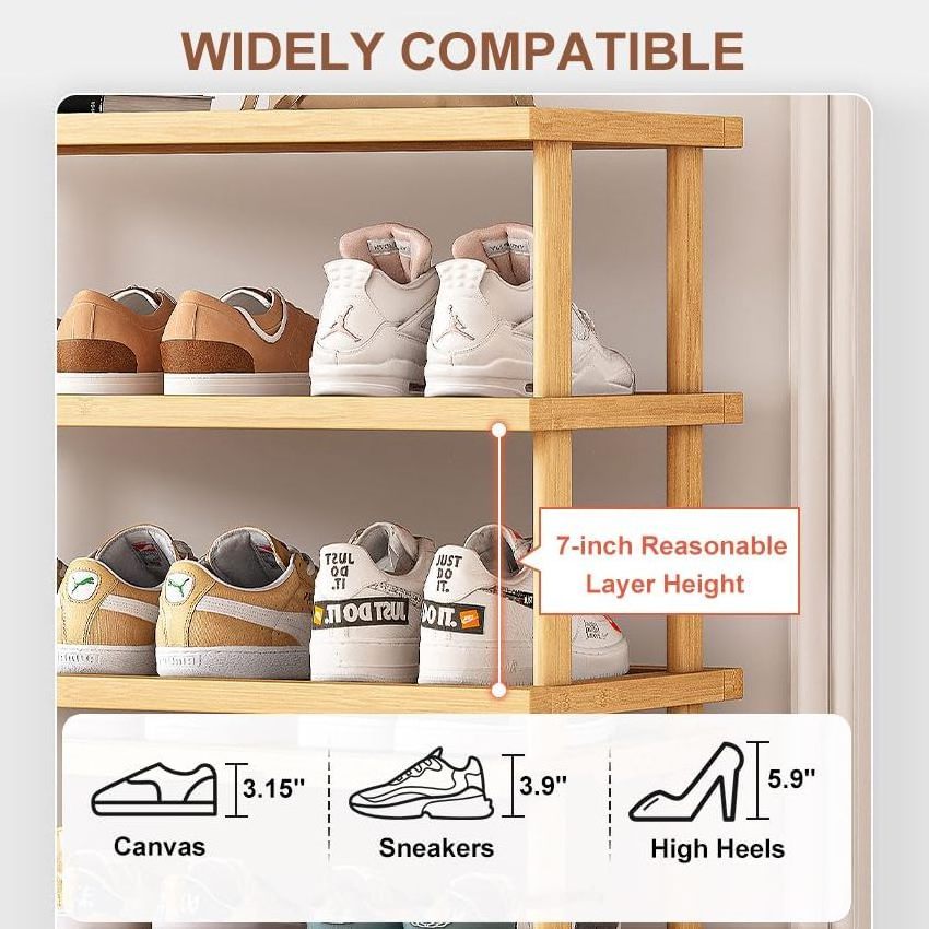 Modern Small Bamboo Wooden Shoe Organizer 5-Tier Narrow Storage Shelf Space-Saving for Closet and Entryway Outdoor Use