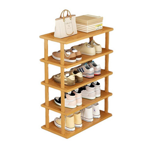 Modern Small Bamboo Wooden Shoe Organizer 5-Tier Narrow Storage Shelf Space-Saving for Closet and Entryway Outdoor Use