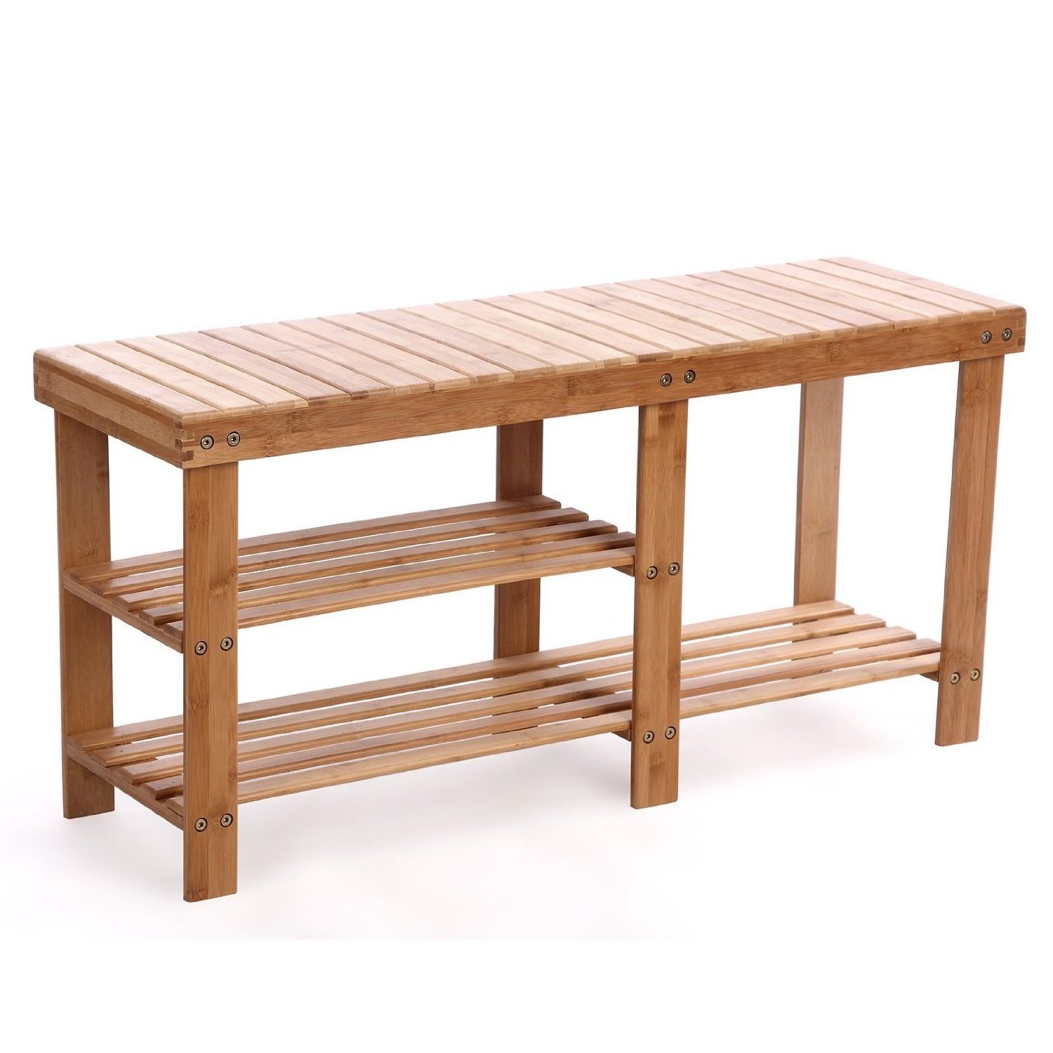 2-Tier Bamboo Shoe Rack Bench Modern Natural Wooden Boot Organizer for Home and Living Room Entryway Storage