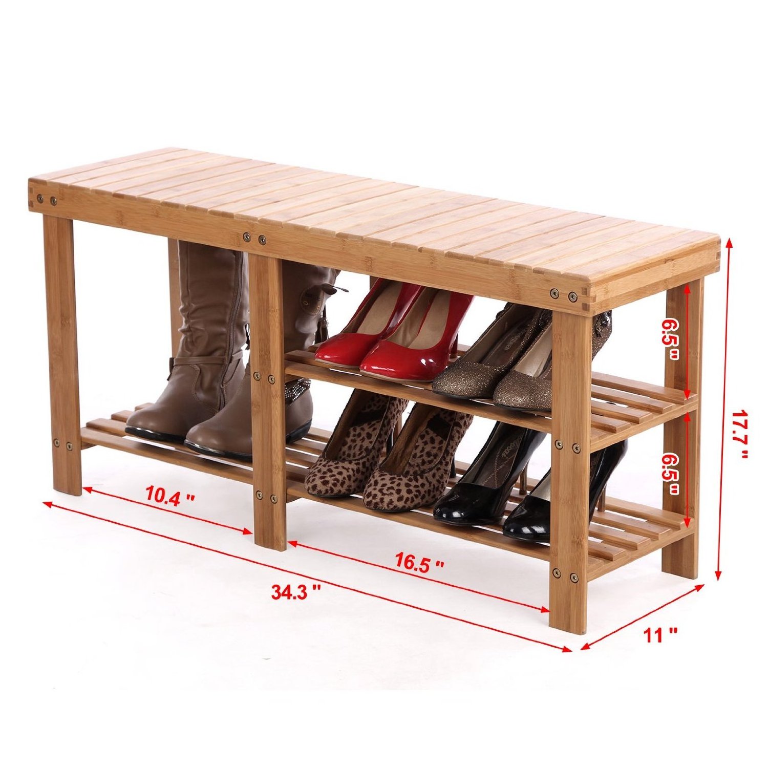 2-Tier Bamboo Shoe Rack Bench Modern Natural Wooden Boot Organizer for Home and Living Room Entryway Storage