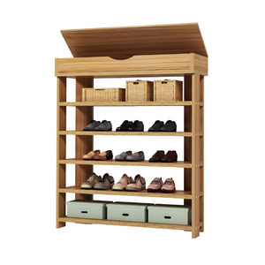 Modern 5-Tier Wooden Shoe Rack with Storage Cabinet 29.5 Inches Vertical Free Standing Shoe Organizer for Efficient Storage