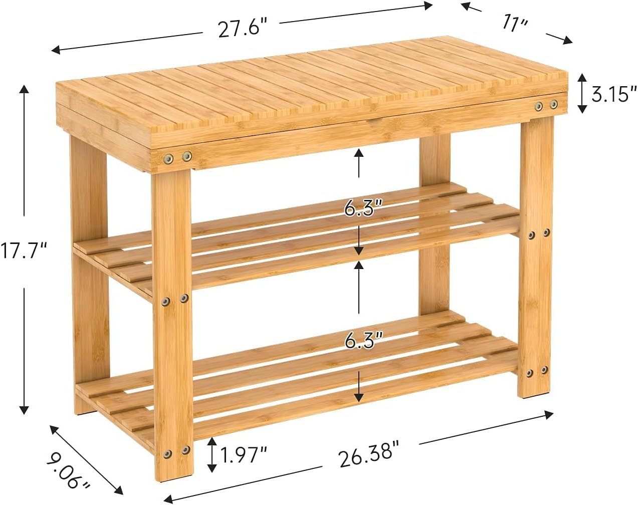 Modern Bamboo Wood Bench with Shoe Rack and Storage Shelf Indoor-Outdoor Entryway Organizer for Living Room Small Space Use