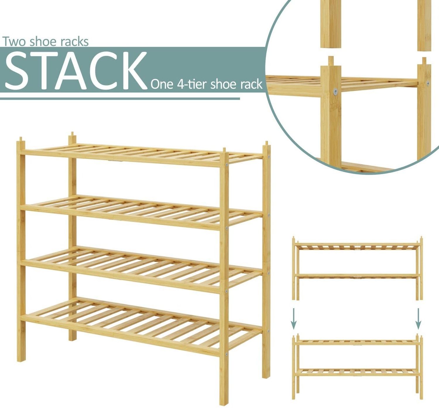 2-Tier Bamboo Modern Wood Shoe Racks Living Room Shoe Storage Organizer Shoe Rack Stand For Home