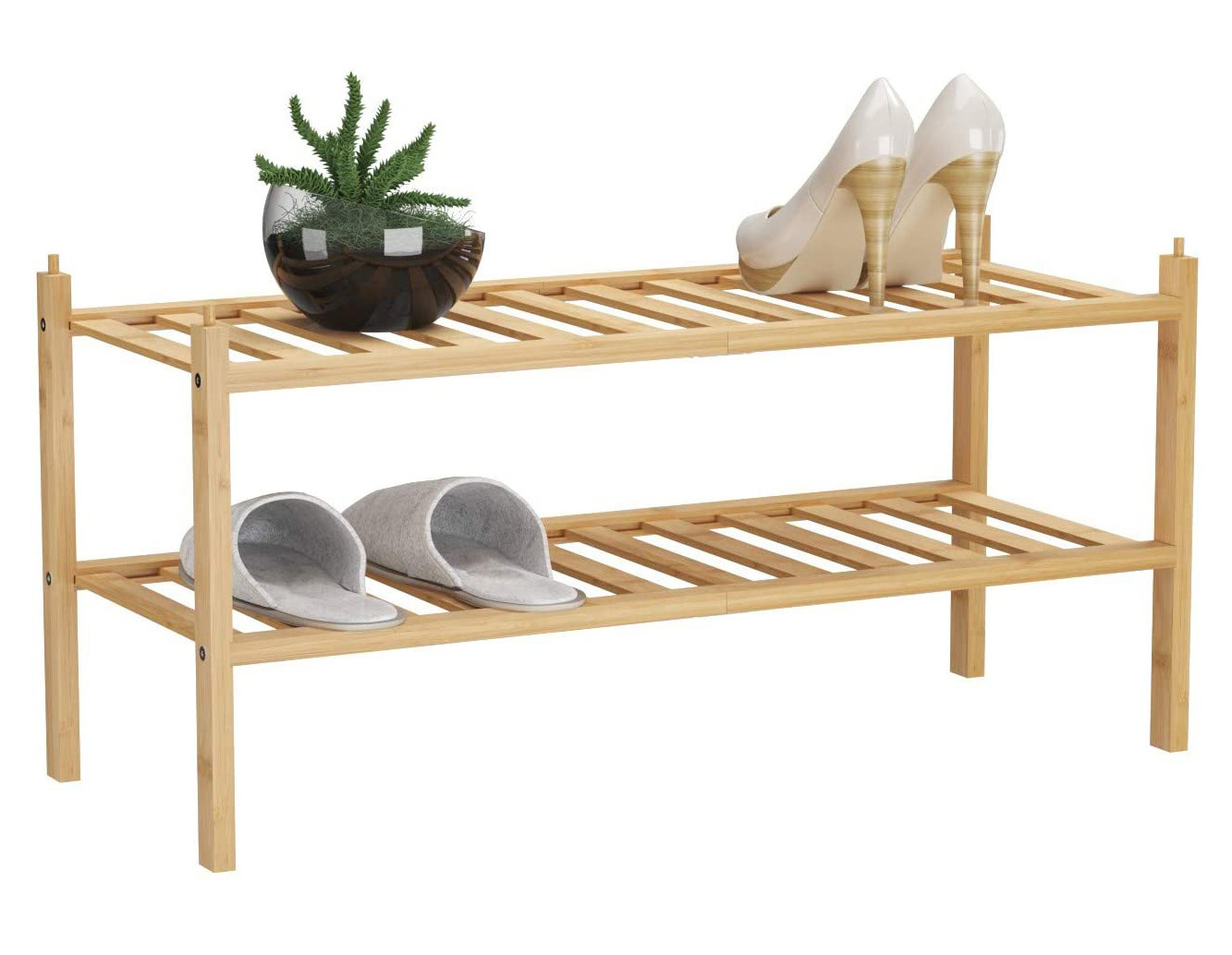 2-Tier Bamboo Modern Wood Shoe Racks Living Room Shoe Storage Organizer Shoe Rack Stand For Home