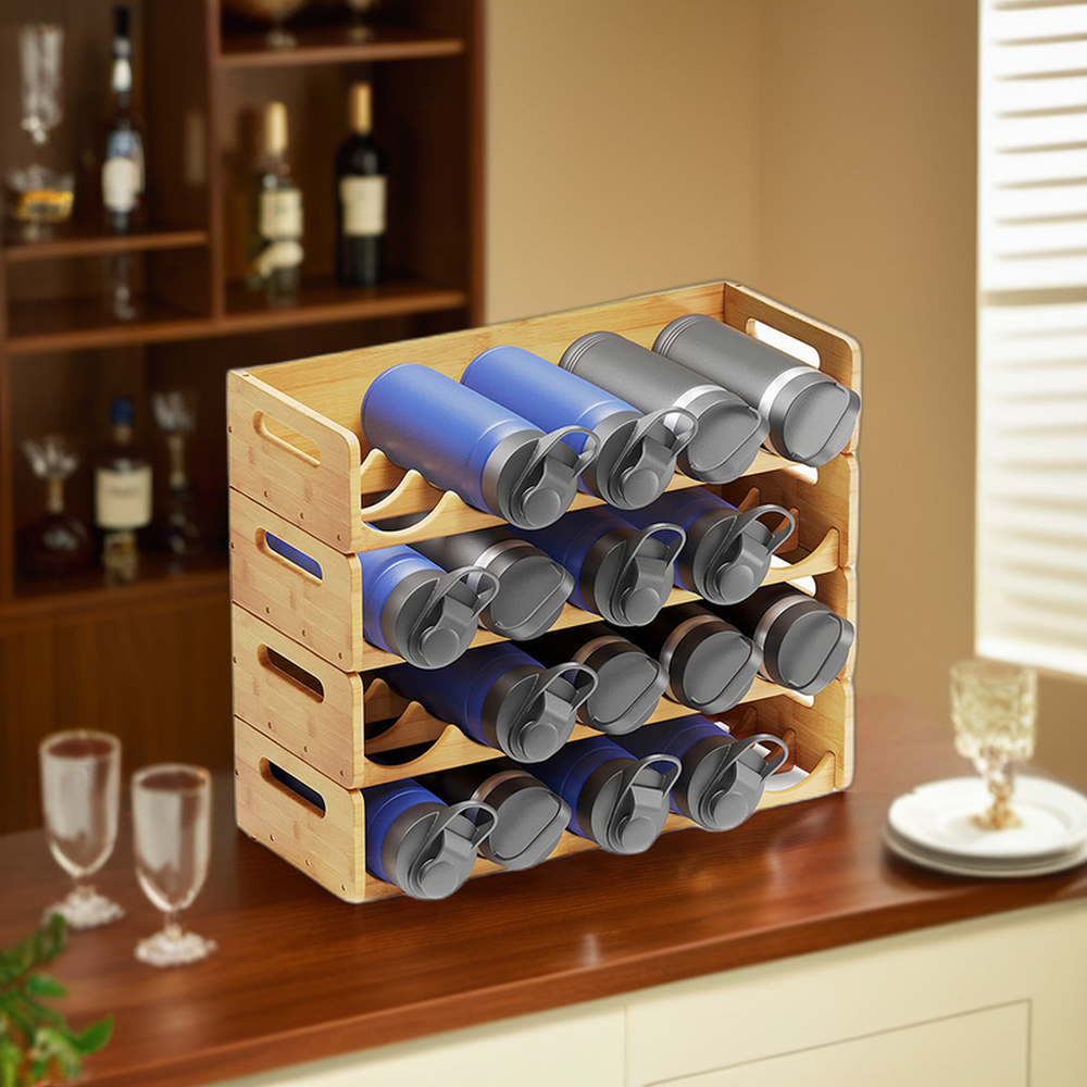 Wholesale Pantry Organization and Storage for Kitchen 4 Tier Cabinet Wine Storage Rack Stackable Water Bottle Organizer