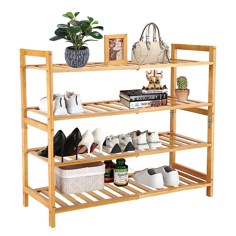 Space Saving Organizer Shelf Free Standing Shoe Display Rack Multi-Functional Storage Shelf for Entryway 4-Tier Shoe Racks