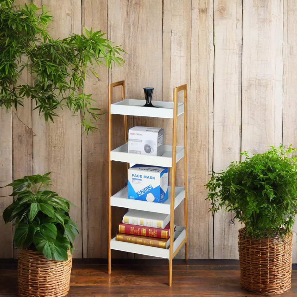 Home Decorative Multifunctional 4-Tier Bamboo Plant Stand Indoor Storage Shelving Unit Free Standing Bathroom Shelves