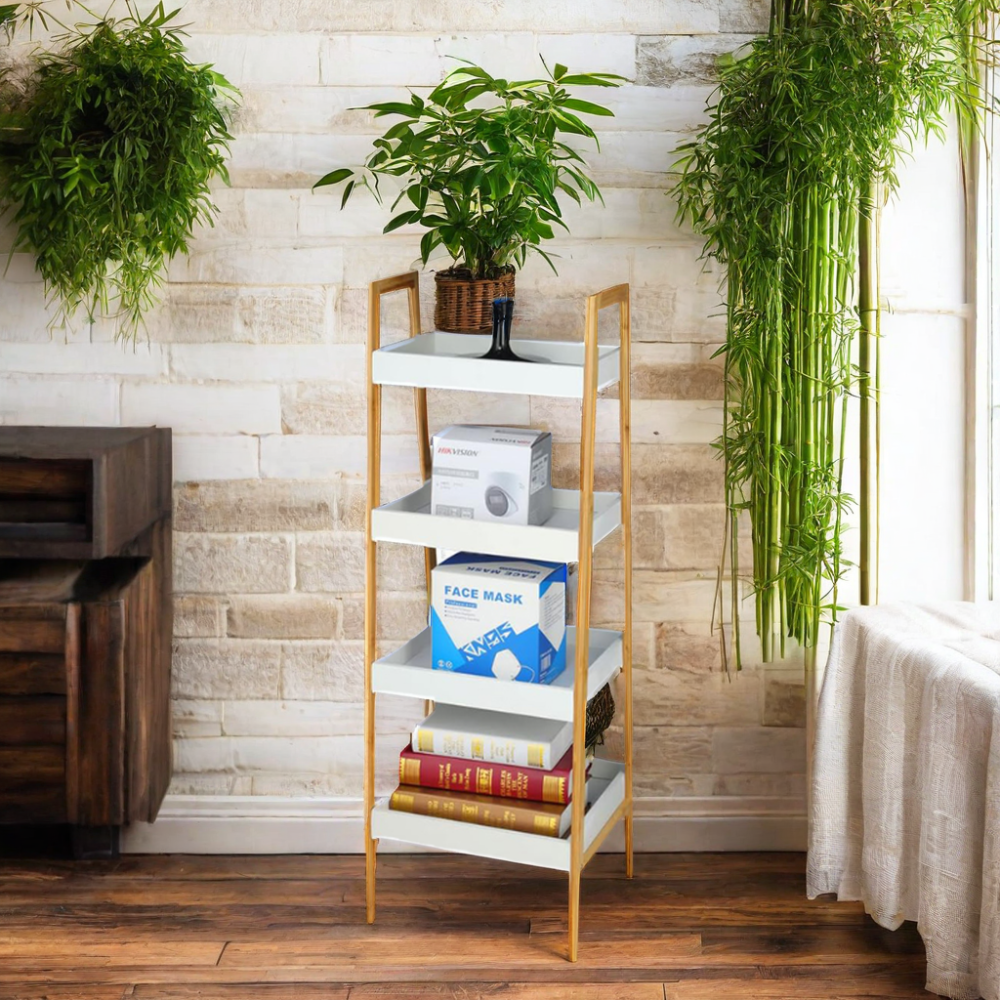 Home Decorative Multifunctional 4-Tier Bamboo Plant Stand Indoor Storage Shelving Unit Free Standing Bathroom Shelves