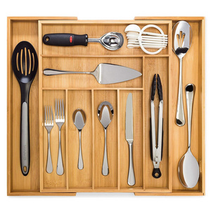 Luxury Extendable Bamboo Kitchen Drawer Organizer Cutlery Drawer Dividers Tray for Flatware and Utensils