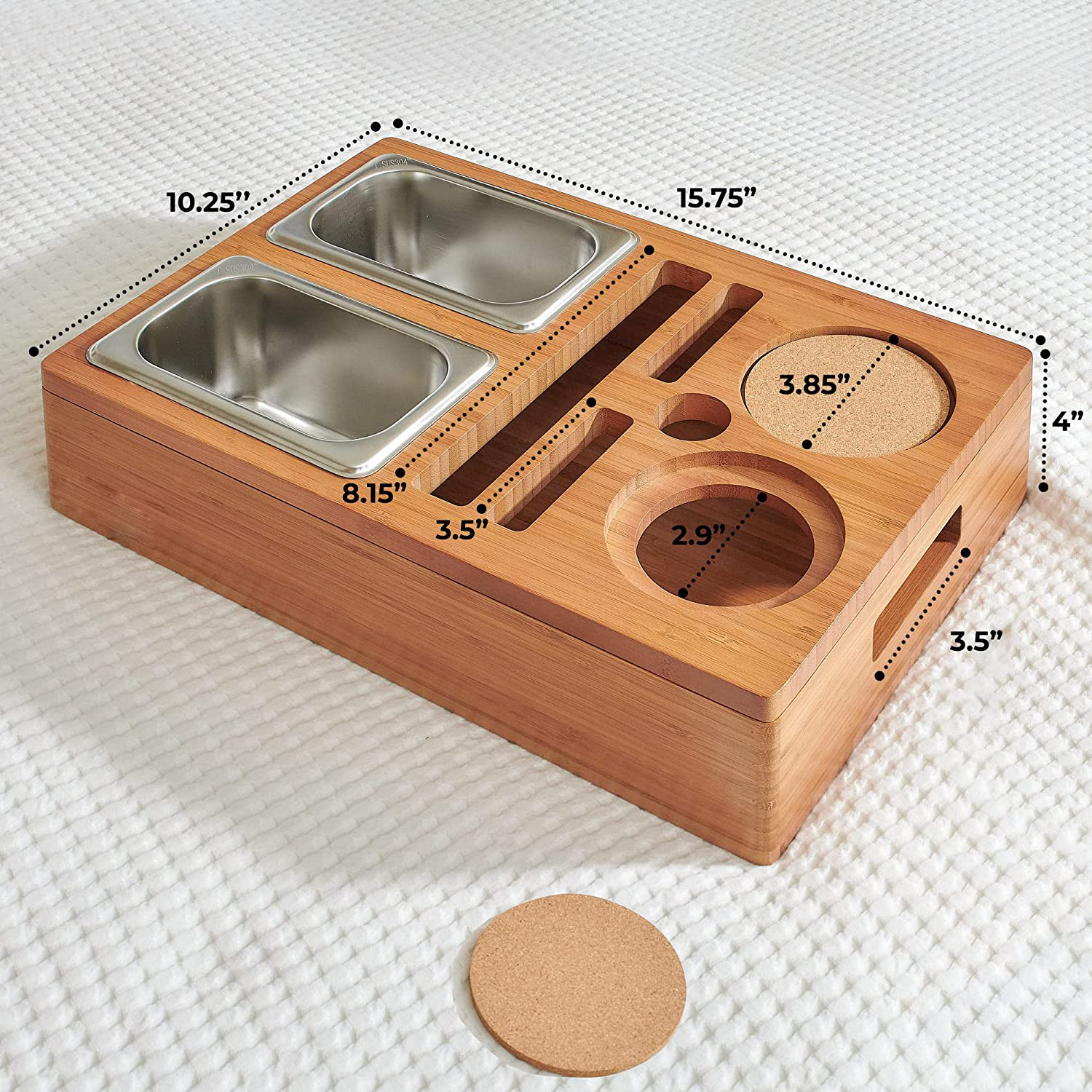 Bamboo Couch Cup Holder Couch Snack Holder Removeable Lid Design Couch Tray Sofa Arm Cup Holder