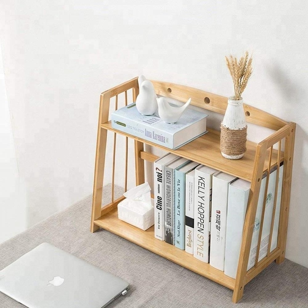 Wholesale Bamboo Desktop Bookshelf 2-Layer Countertop Bookcase Display Rack Small Bookshelf Desk Supplies for Office and Home