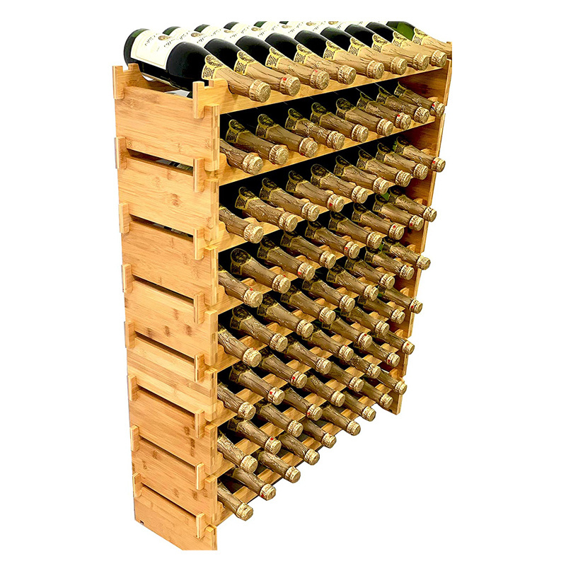 Wholesale Bamboo Stackable 72 Bottles Bottle Wine Rack Freestanding Floor Wine Holder Stand Wine Storage Organizer Display Rack