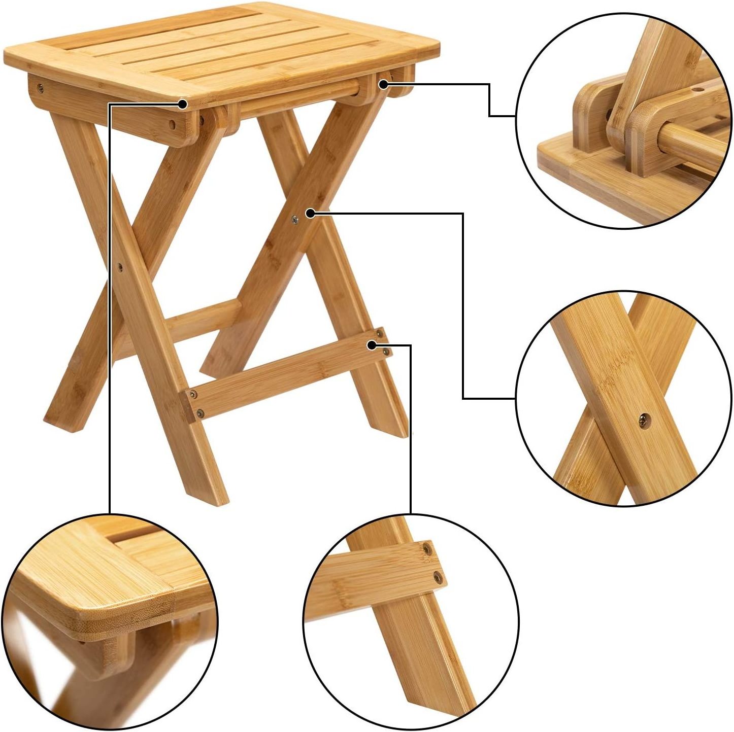 Modern Bamboo Folding Stool Natural Shower Bench Foot Rest for Seating for Home and Living Room Furniture