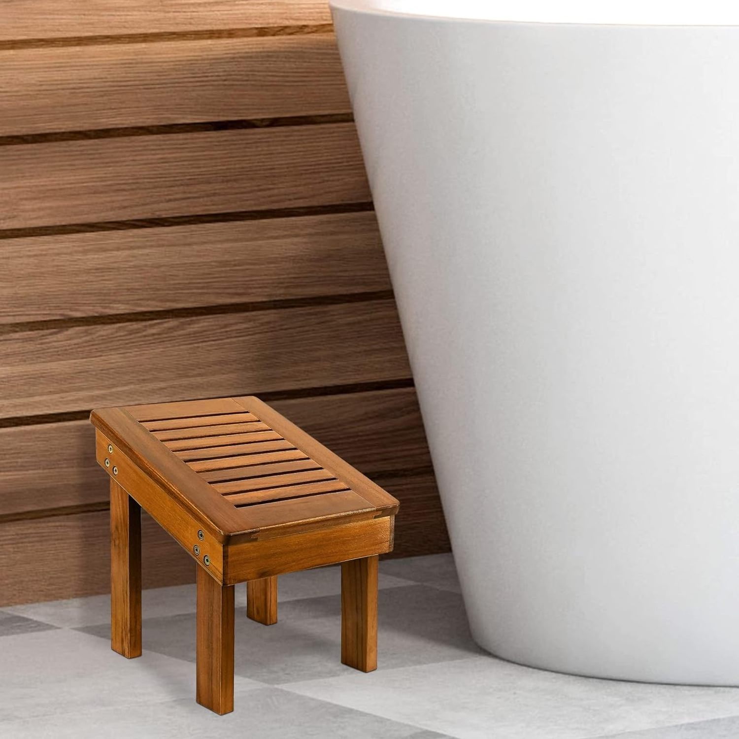 Modern Design Teak Wood Shower Foot Stool Sturdy Foot Rest for Shaving Legs for Bathroom Use at Home