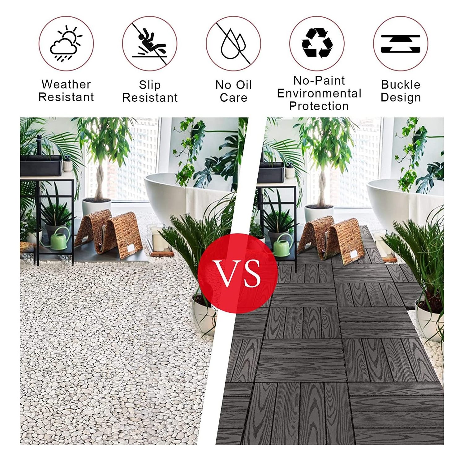 bamboo laminate Flooring Outdoor Waterproof All Weather Use, Wood Flooring for Patio Garden Poolside Front/Back Yard, Dark Grey