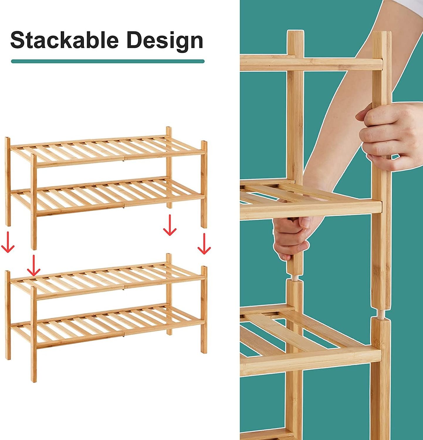 4-Tier Bamboo Amazing Shoe Rack Foldable Shoe Organizer Stackable for Hallway Closet