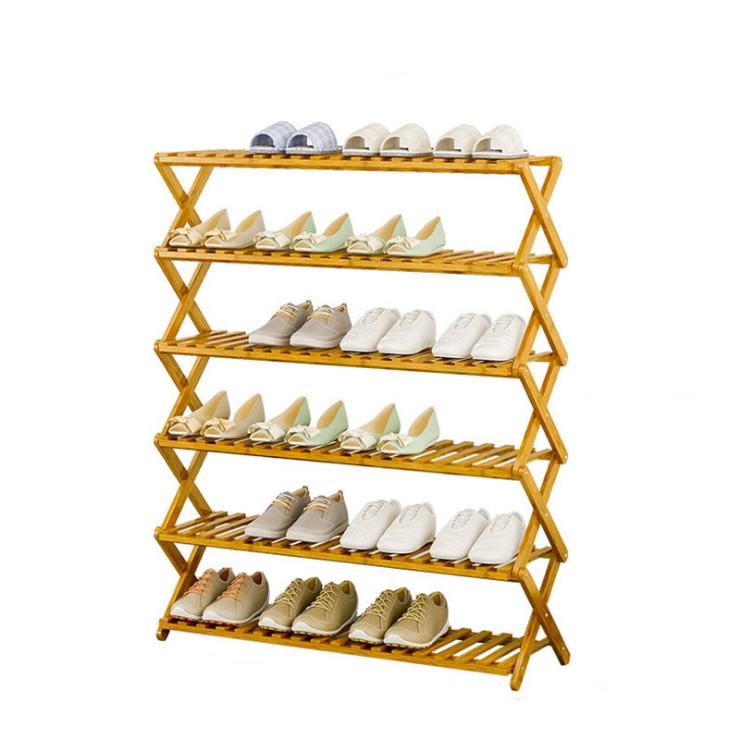 Bathroom Living Room and Corridor Bamboo Foldable Shoe Rack - Stackable Storage Shoe Rack for Hallway