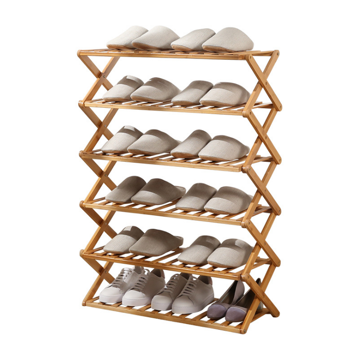 Bathroom Living Room and Corridor Bamboo Foldable Shoe Rack - Stackable Storage Shoe Rack for Hallway