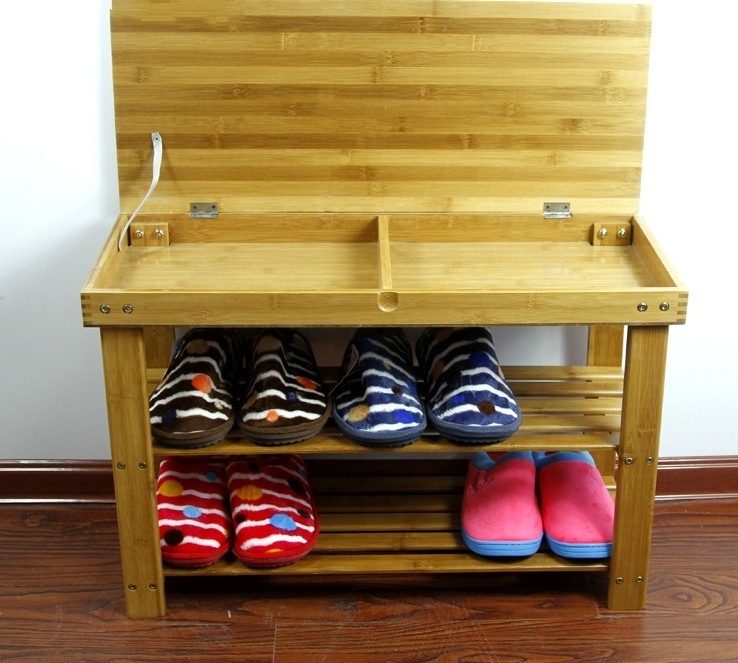 Shoe Rack Storage Bench Bamboo Organizer Entryway Organizing Shelf with Storage Drawer on Top