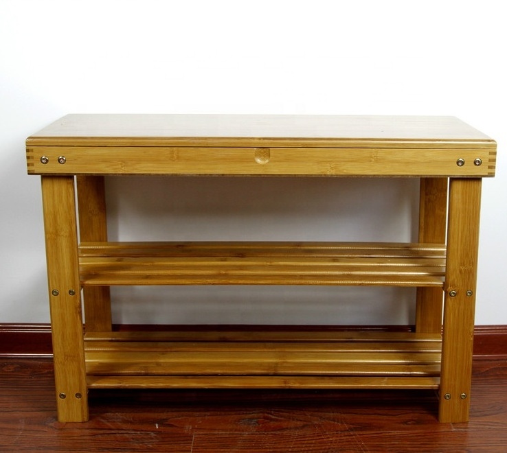 Shoe Rack Storage Bench Bamboo Organizer Entryway Organizing Shelf with Storage Drawer on Top