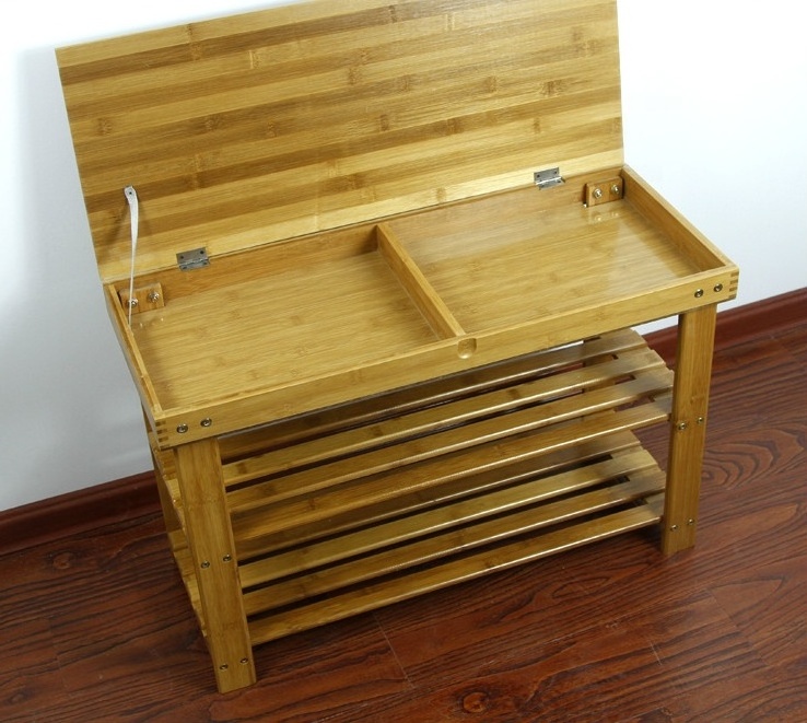 Shoe Rack Storage Bench Bamboo Organizer Entryway Organizing Shelf with Storage Drawer on Top