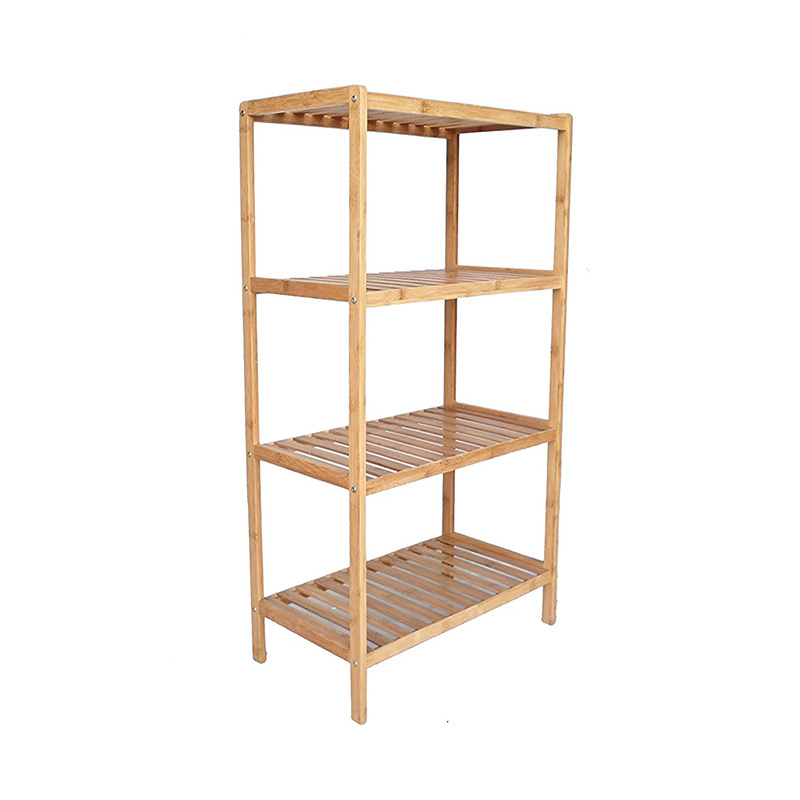 Freestanding Multifunctional Storage Shelving Unit for Kitchen Living Room 4-Tier Bamboo Bathroom Storage Shelf