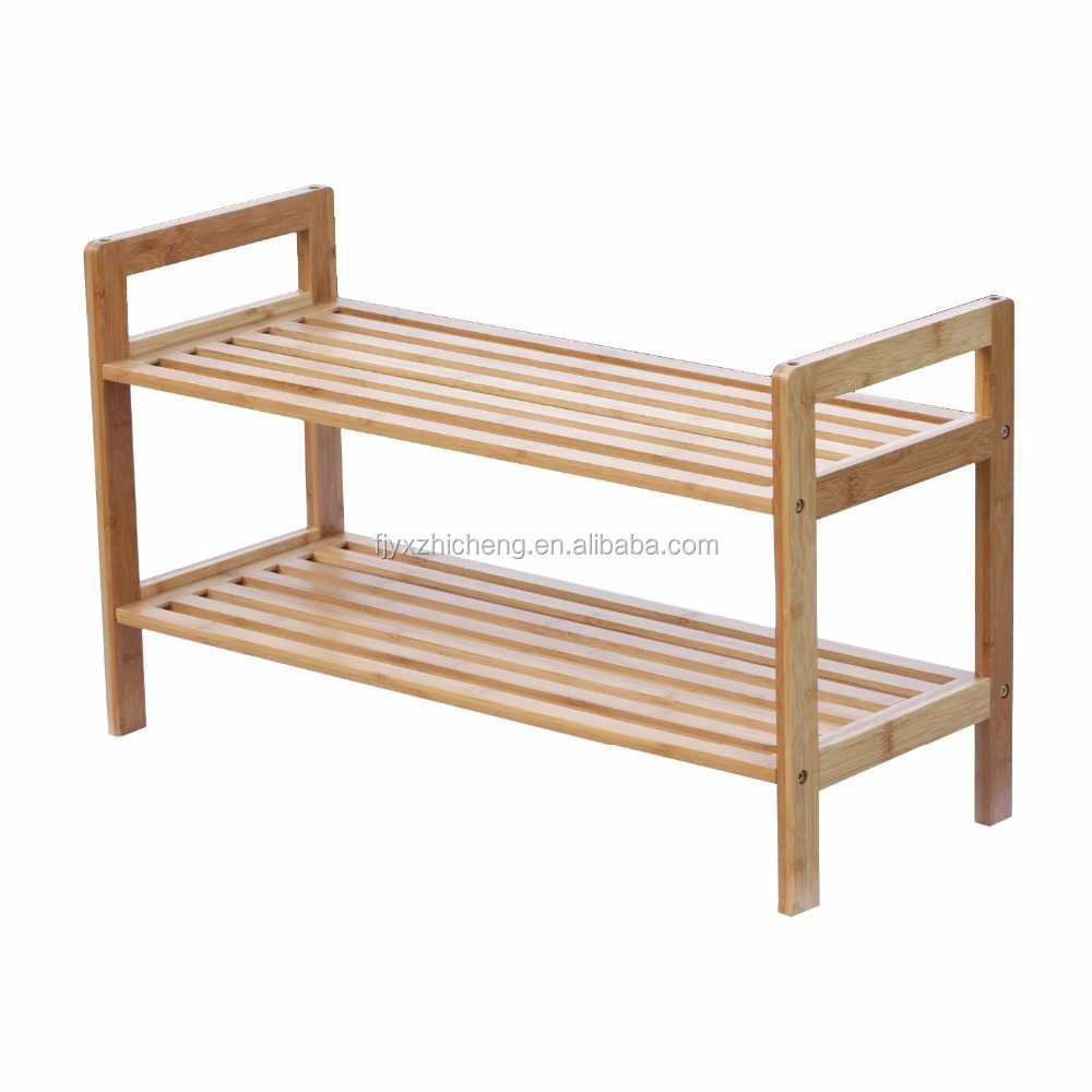 2-Tier Bamboo Shoe Rack Small Wood Shoes Storage Shelf Sturdy Free Standing Home Organizer Shelves for Unit Entryway Hallway