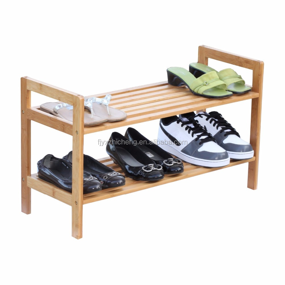 2-Tier Bamboo Shoe Rack Small Wood Shoes Storage Shelf Sturdy Free Standing Home Organizer Shelves for Unit Entryway Hallway