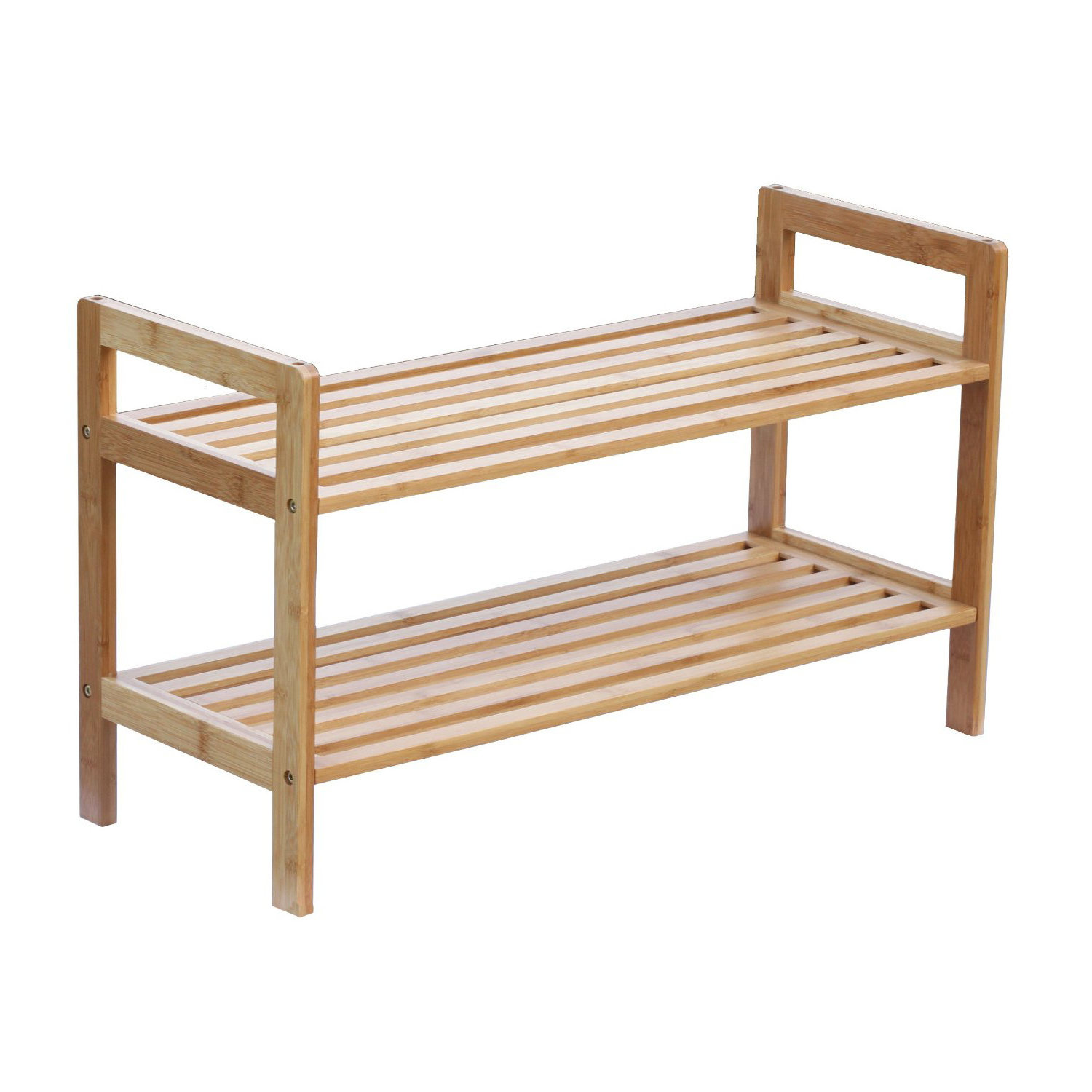 2-Tier Bamboo Shoe Rack Small Wood Shoes Storage Shelf Sturdy Free Standing Home Organizer Shelves for Unit Entryway Hallway