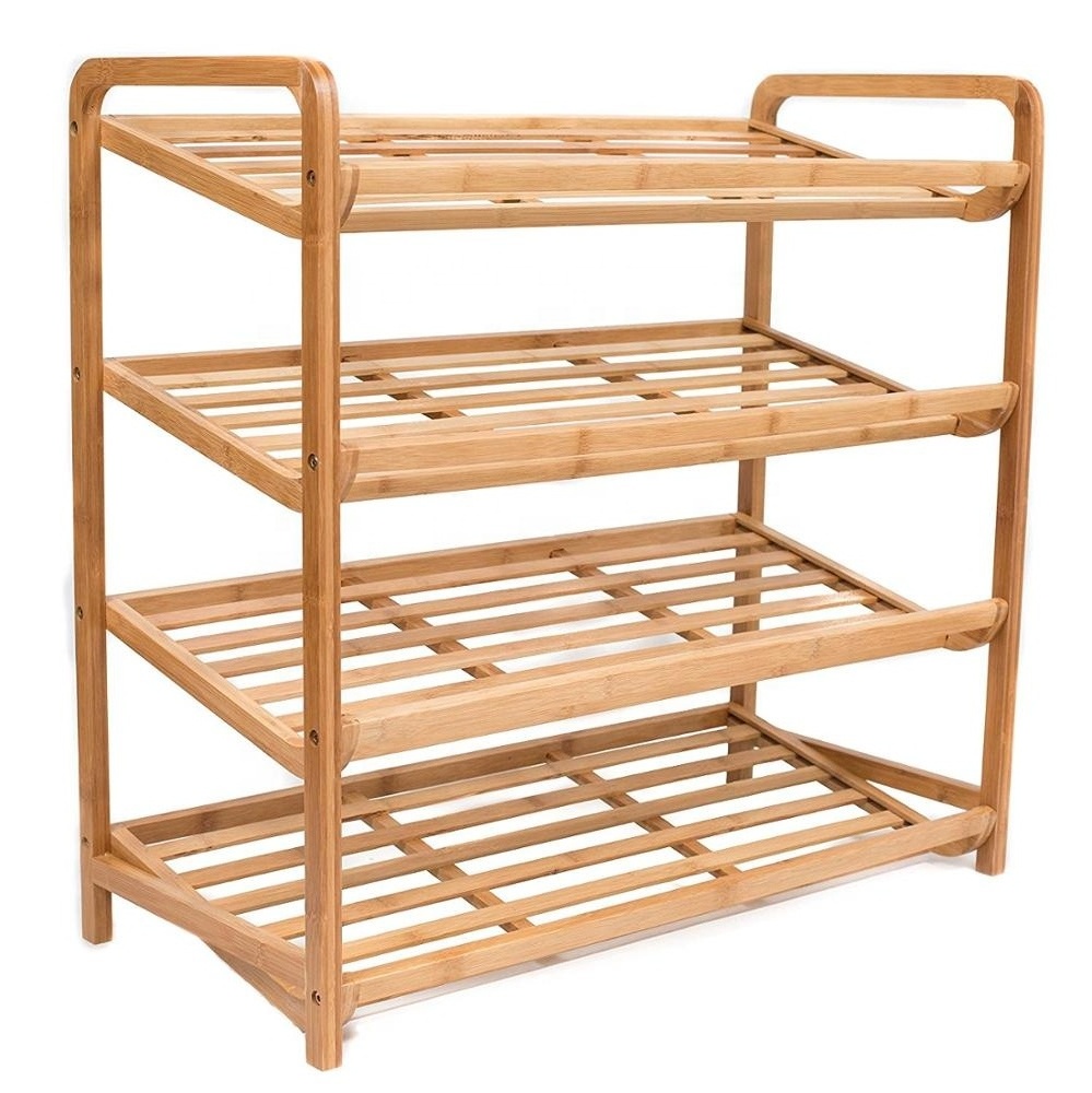 4 Tier Wood Natural Durable Environmentally Organizer Closet Cabinet Shelf Bamboo Shoe Rack for Home Storage